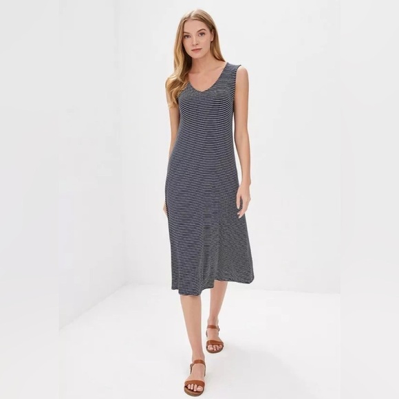 Gap Sleeveless Knit Midi V-Neck Dress‎ Navy/White Striped Viscose Spandex XS EUC - Picture 3 of 12